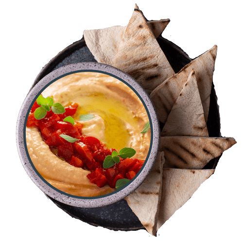 Red Pepper Hummus + Pita Bread or Pita Chips $5.99